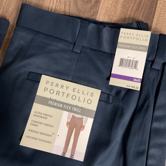 Perry Ellis Premium Flex Twill Pants in Dark Blue - Picture 1 of 7
